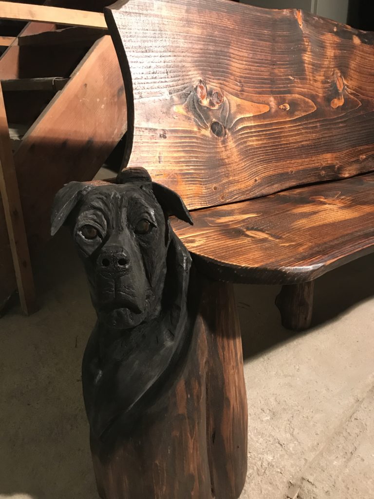 Chainsaw Art Chair with Dog Michele Vanderpyle