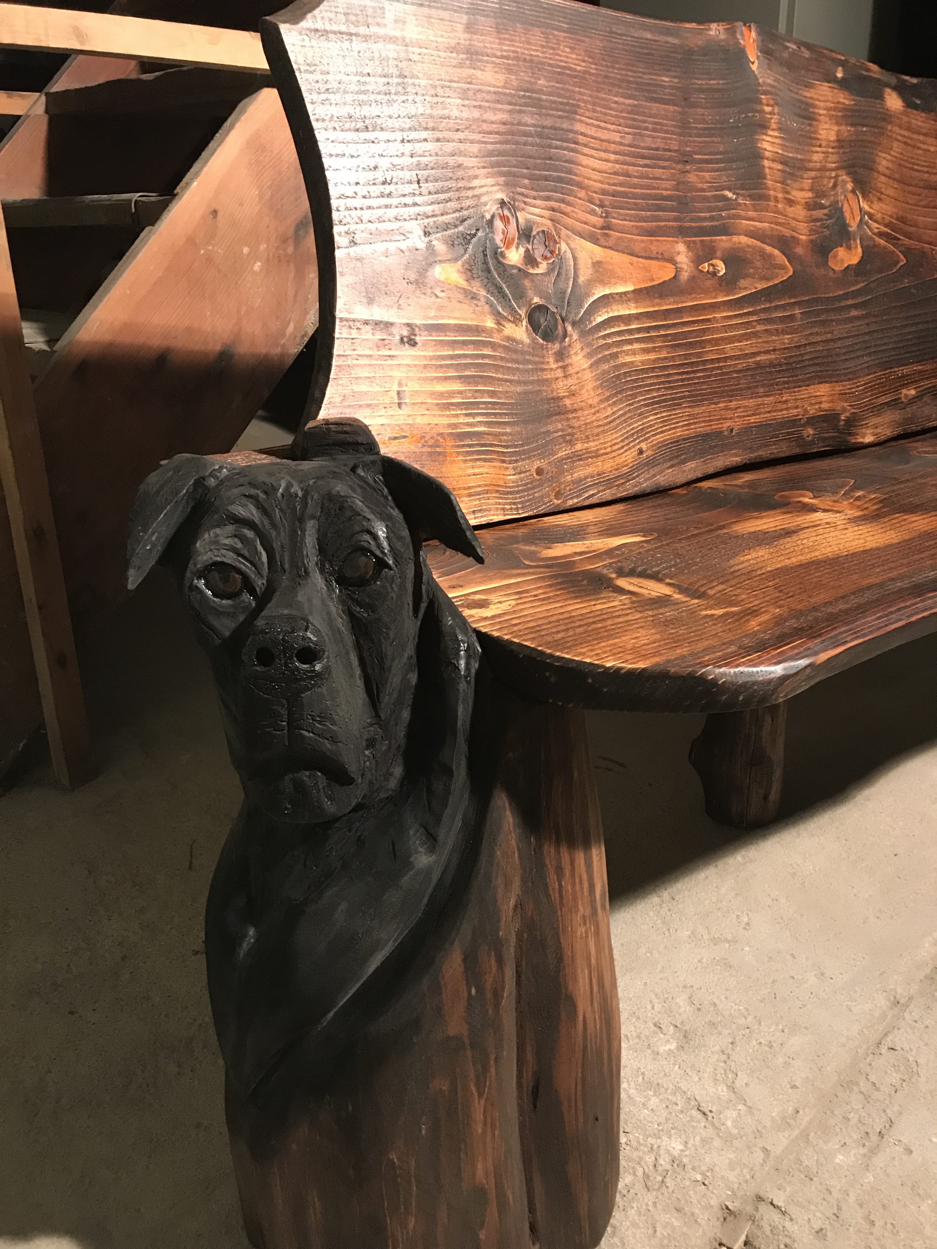 Chainsaw Art Chair with Dog Carvings